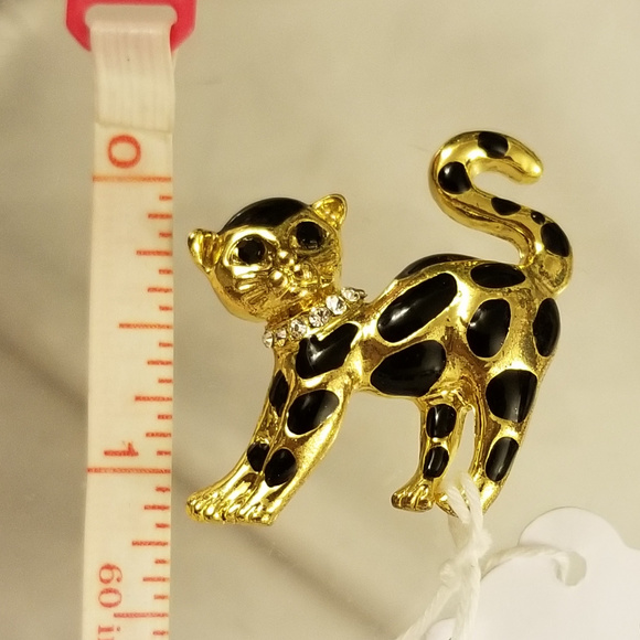 NWT Black Gold Cat Pin Brooch Glass Crystal Collar - Picture 3 of 8